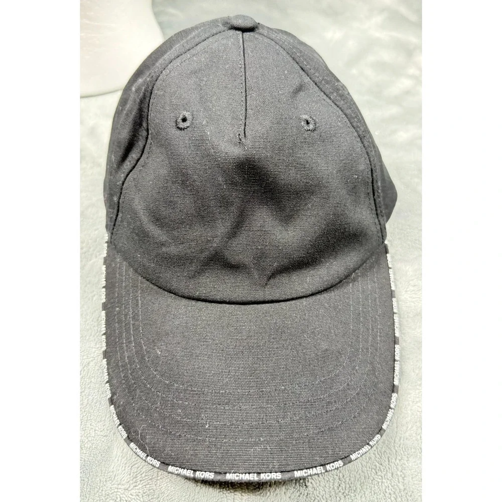 Michael Kors Baseball Cap Adjustable Black Logo Strap Trim Hat